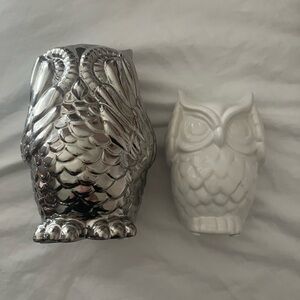 Silver and White Owl Figurine Set